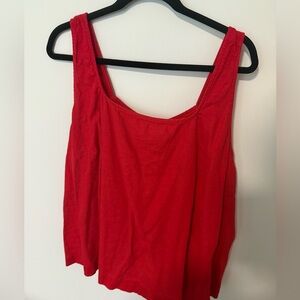 Red Linen Tank Top with button detail